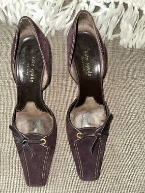 kate spade Eggplant Suede Pointed Toe Flats with Bow & D’Orsay kitten heels
